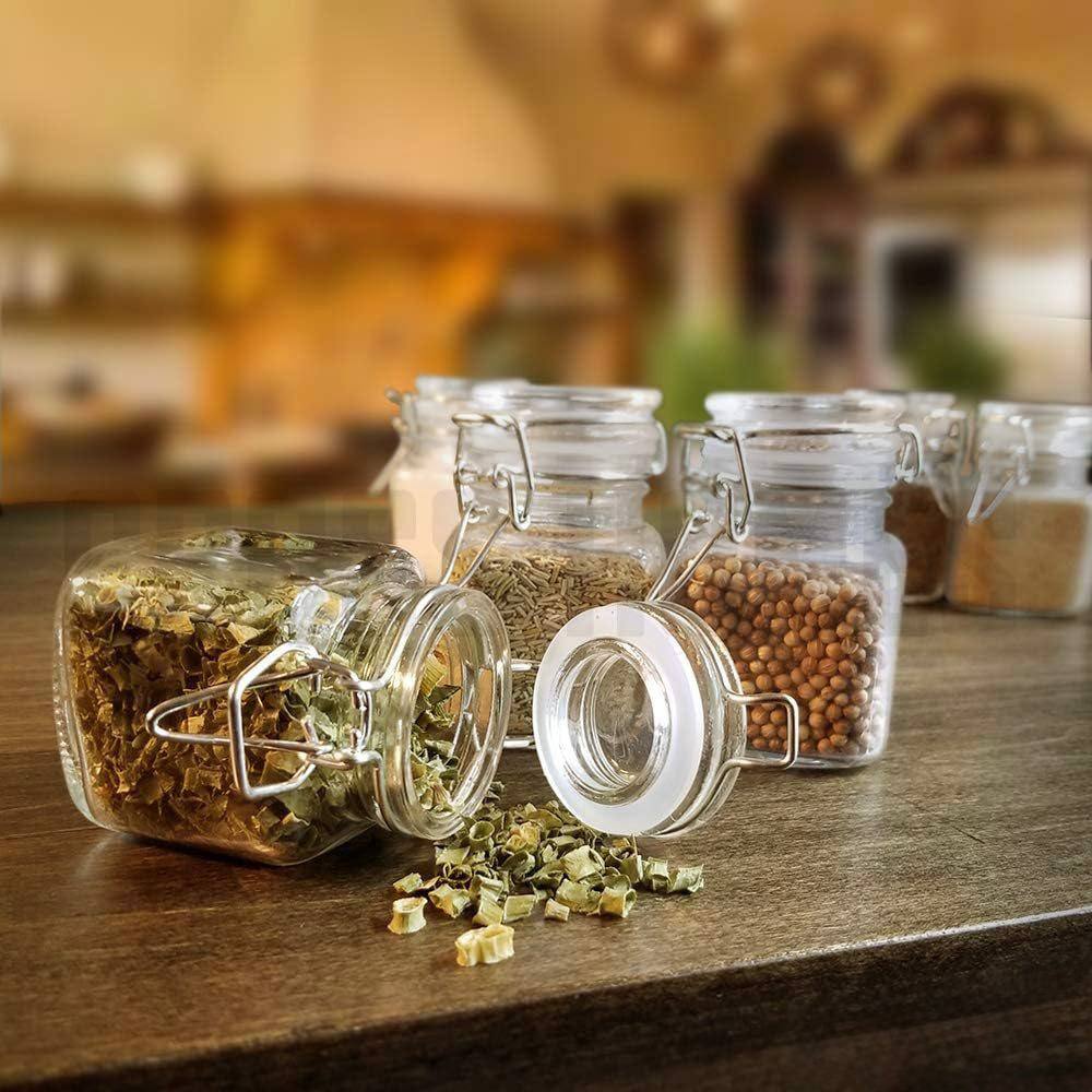 100ml SQUARE Canister Glass Jar with Glass Lid Kitchen Airtight